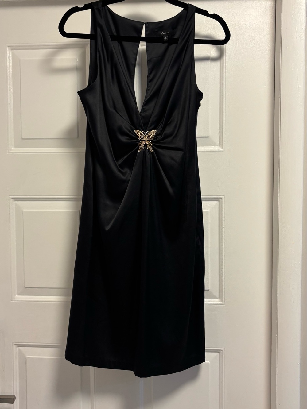 Express Black Midi Dress with Gold Butterfly Accent